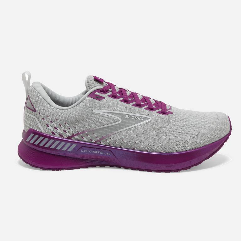 Tenis Brooks Levitate Gts 5 Springy - Zapatillas Para Correr En Asfalto Mujer - Gris / Lavanda Morad